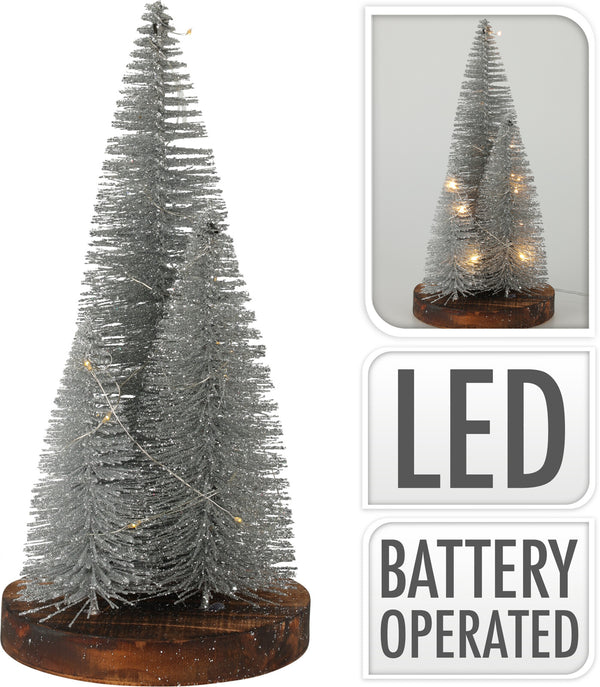 Kerstbomen 30cm op voet LED incl. timer - Zilver