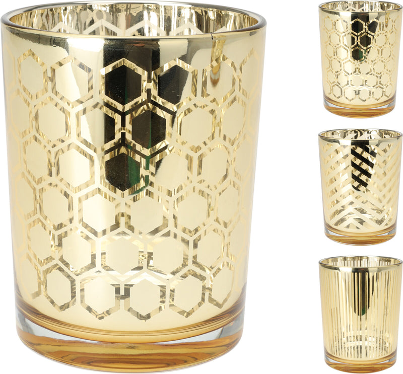 Theelichthouder Graphic 12cm Goud asssorti