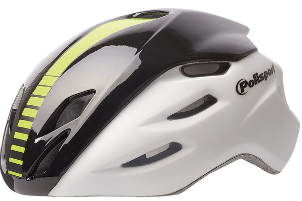 Fietshelm Polisport Aero-R Large 58-61 cm - mat wit /zwart glanzend / fluor geel