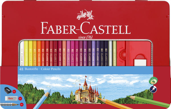Faber Castell FC-115888 Kleurpotlood Faber-Castell Castle Zeskantig Metalen Etui 48 Stuks Met Acces