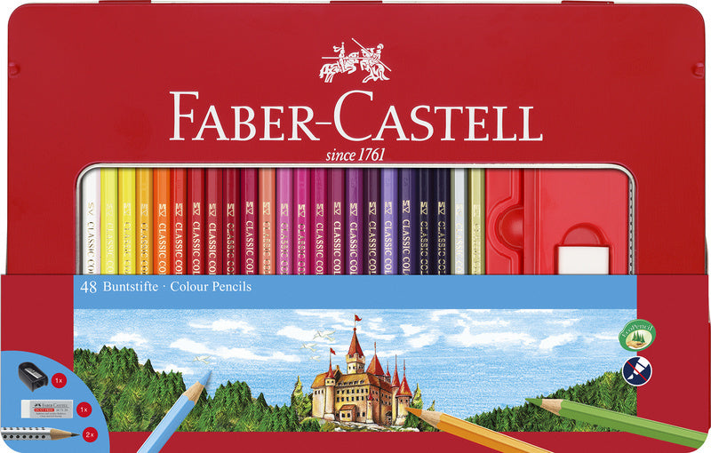Faber Castell FC-115888 Kleurpotlood Faber-Castell Castle Zeskantig Metalen Etui 48 Stuks Met Acces