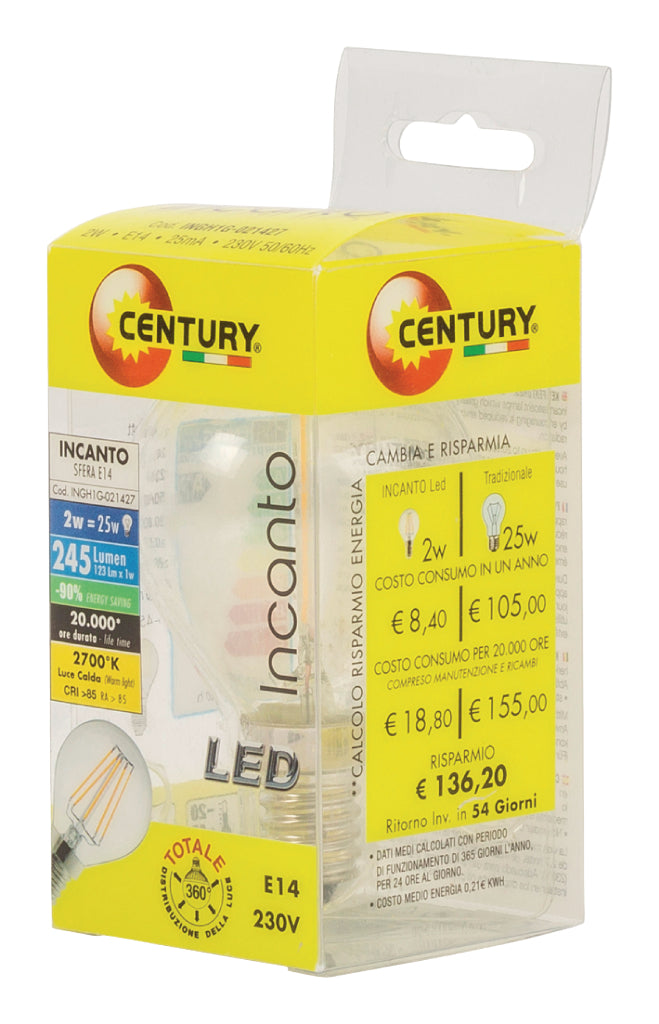 Century INH1G-021427 Led Vintage Filamentlamp Bol 2 W 245 Lm 2700 K