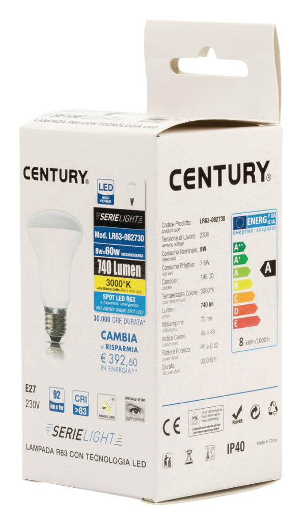 Century LR63-082730 Led-lamp E27 R63 8 W 806 Lm 3000 K