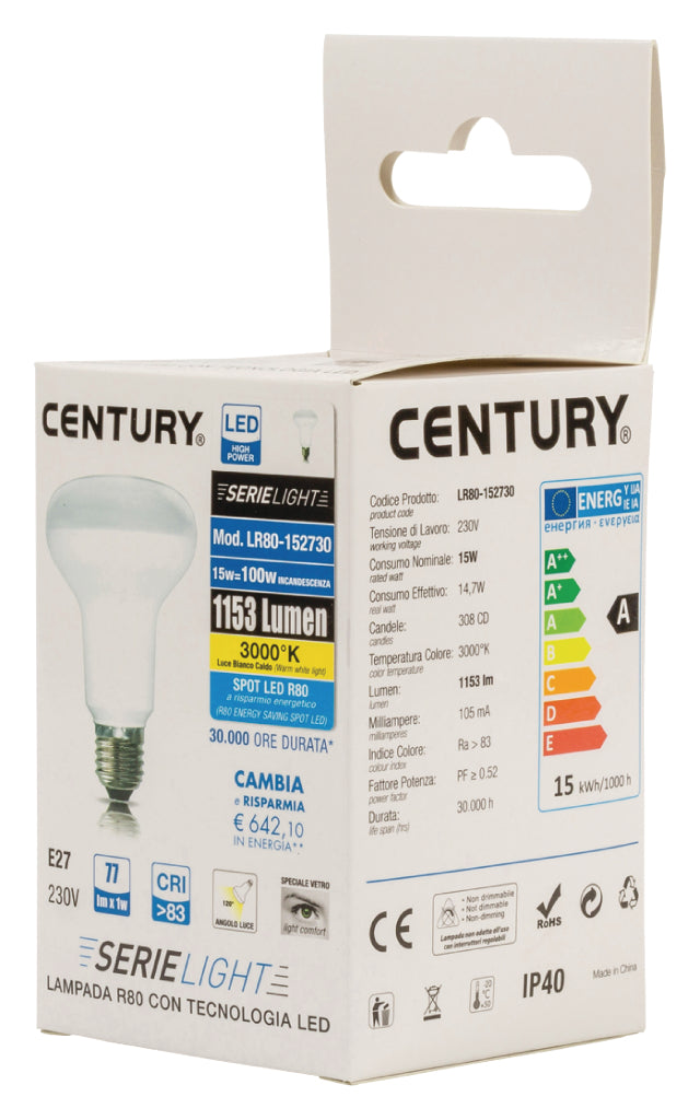 Century LR80-152730 Led-lamp E27 R80 15 W 1220 Lm 3000 K