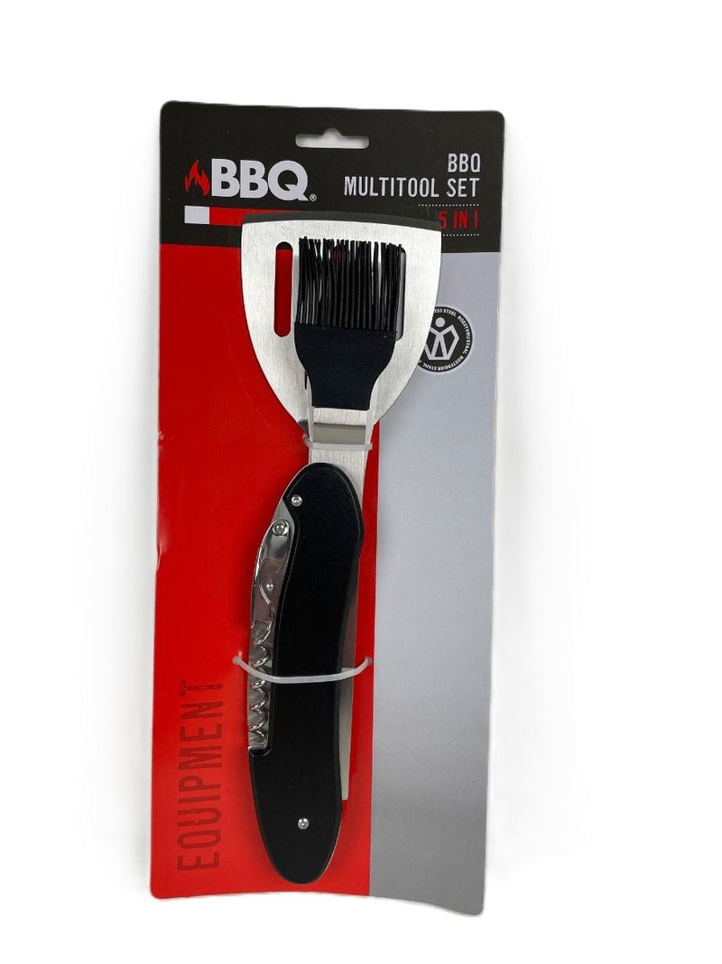Barbecue Multitool RVS zwart - 5-in-1 multi gereedschap - inklapbaar - groot model