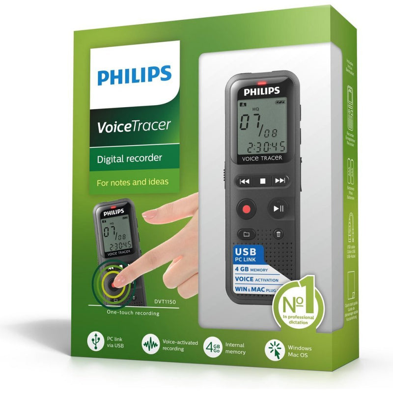 Philips DVT1150 VoiceTracer Audiorecorder Zwart