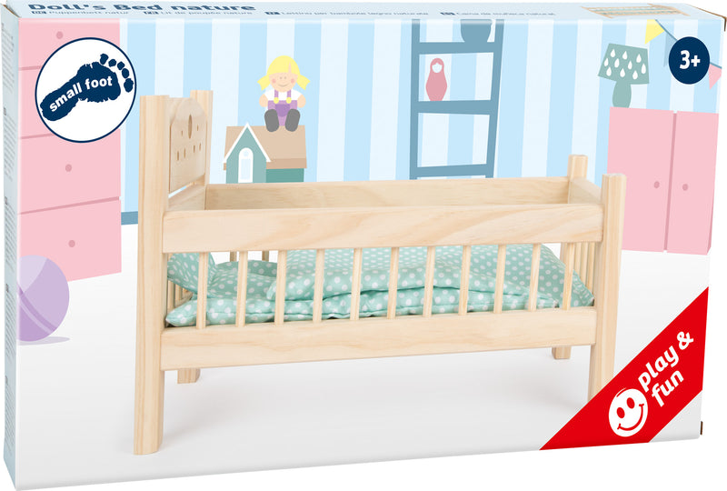 Small Foot - Houten Poppenbed Natuurlijk met Beddengoed, 4ldg.