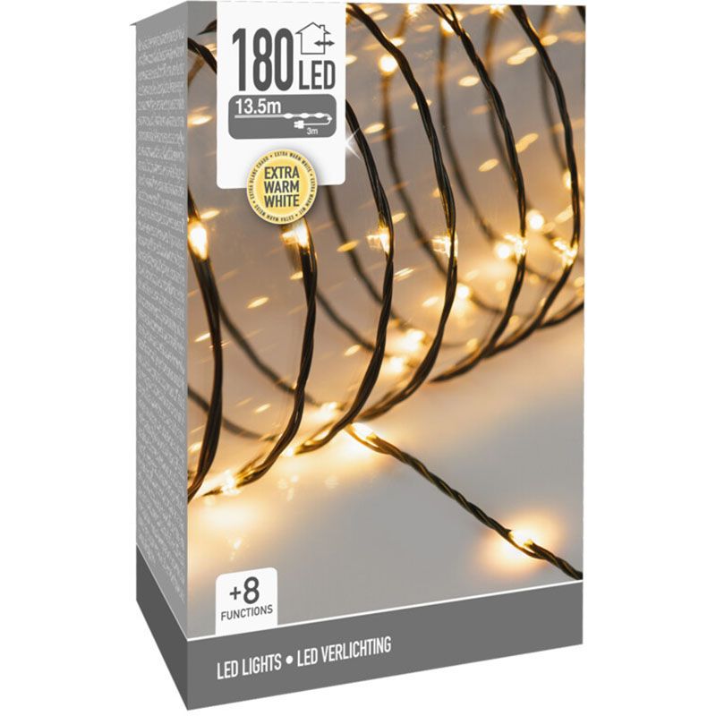 LED Verlichting 180 LED - 13.5 meter - extra warm wit - voor binnen en buiten - 8 Lichtfuncties - S