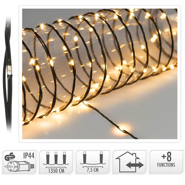 LED Verlichting 180 LED - 13.5 meter - extra warm wit - voor binnen en buiten - 8 Lichtfuncties - S