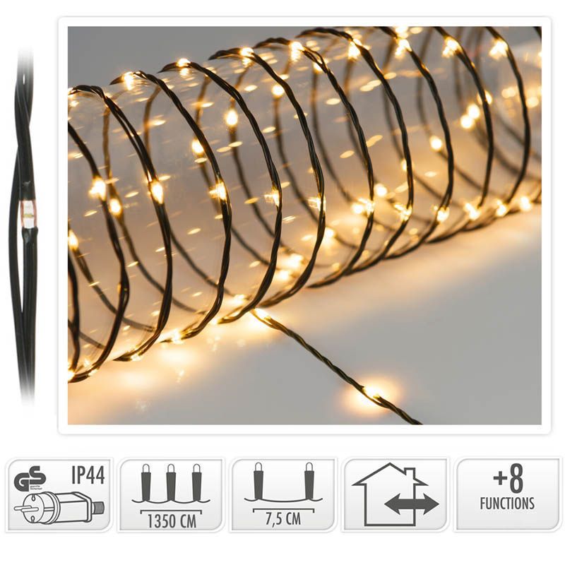 LED Verlichting 180 LED - 13.5 meter - extra warm wit - voor binnen en buiten - 8 Lichtfuncties - S