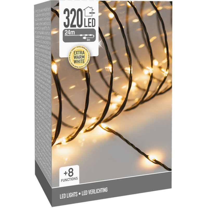LED Verlichting 320 LED - 24 meter - extra warm wit - voor binnen en buiten - 8 Lichtfuncties - Sof