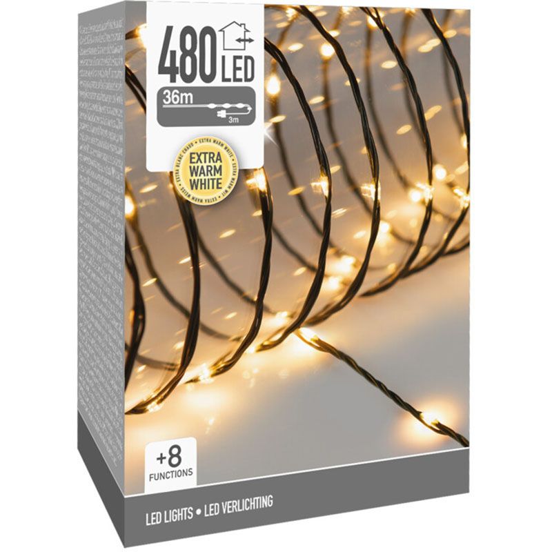 LED Verlichting 480 LED - 36 meter - extra warm wit - voor binnen en buiten - 8 Lichtfuncties - Sof