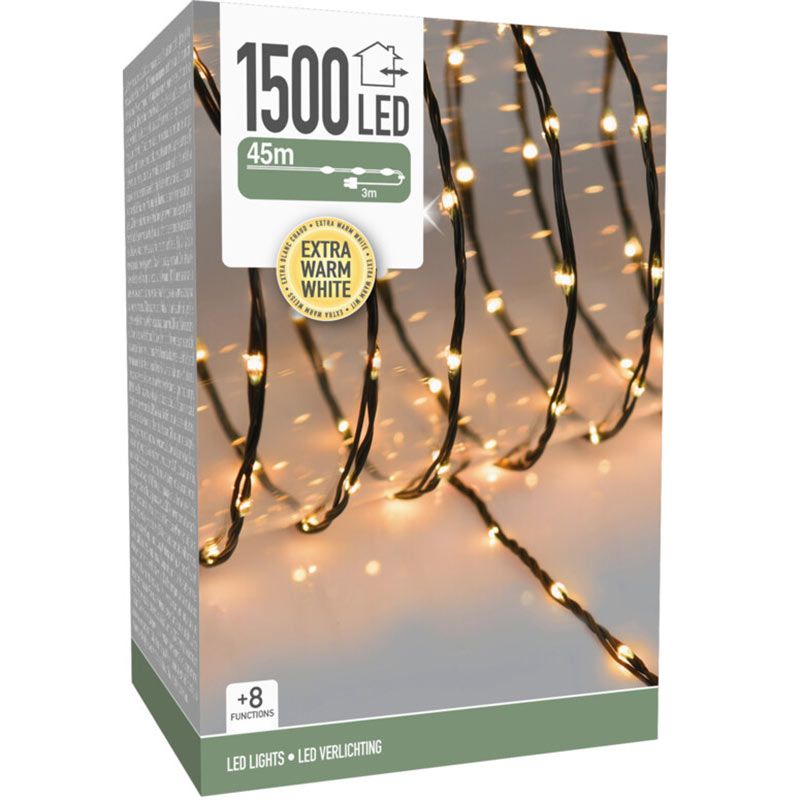 LED Verlichting 1500 LED - 45 meter - extra warm wit - voor binnen en buiten - 8 Lichtfuncties - So