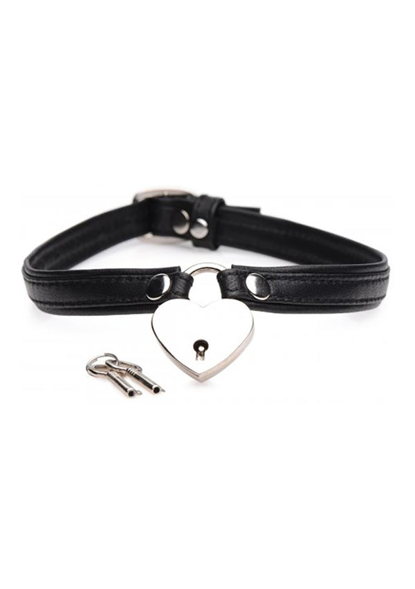 Leather Heart Lock Choker with Keys