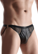 Wetlook herenslip met open rug - Zwart - 2XL