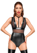 Wetlook and tule body with velvet choker - Black