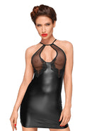 Wetlook keyhole mini dress with lace embroidery - Black - S