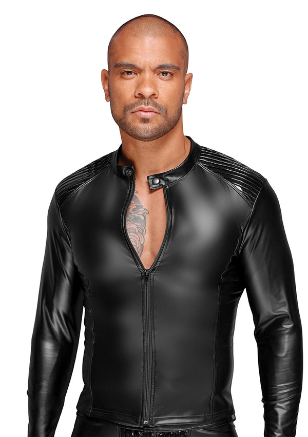Wetlook jacket with PVC pleats - Black - L
