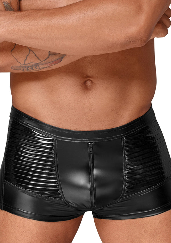 Wetlook shorts with PVC pleats - Black - 2XL