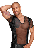 See-through T-Shirt with PVC pleats - Black - S
