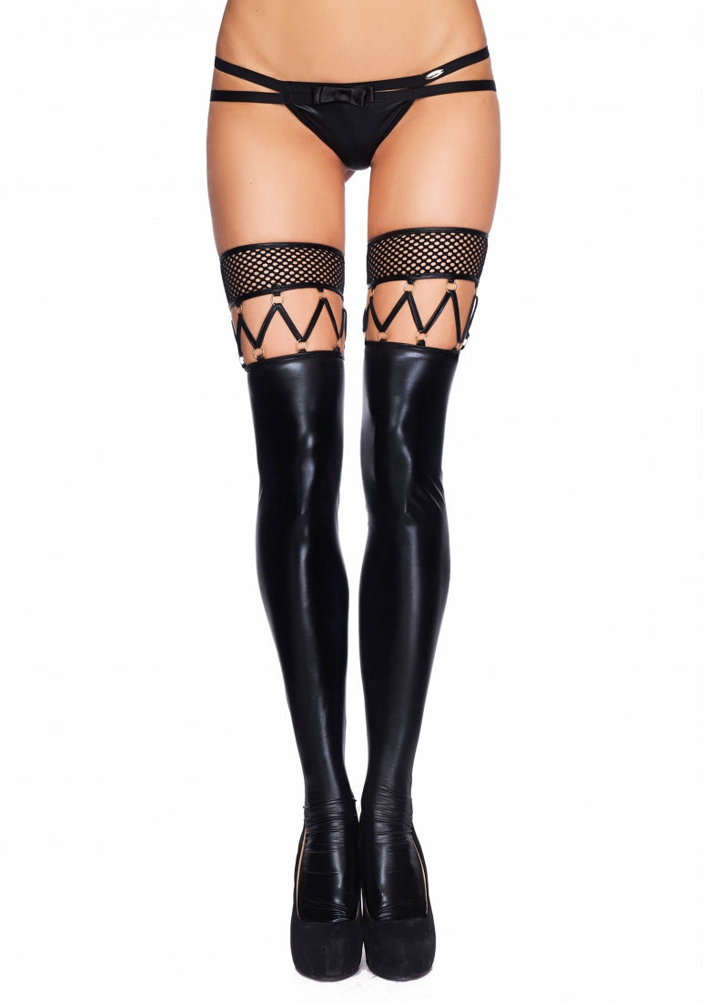 Marica - Wetlook, Netkousen met Bandjes - L/XL