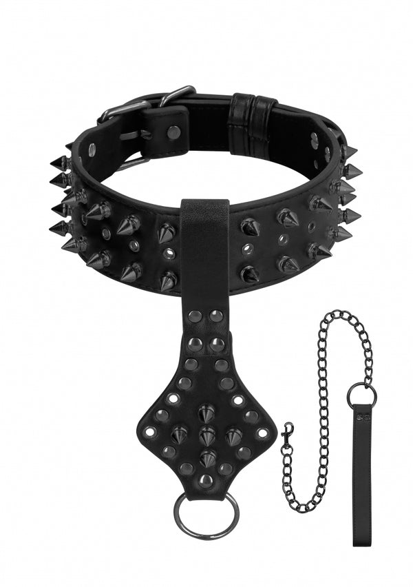 Auw! Schedels en Beenderen - Halsketting met Spikes en Leiband - Blac