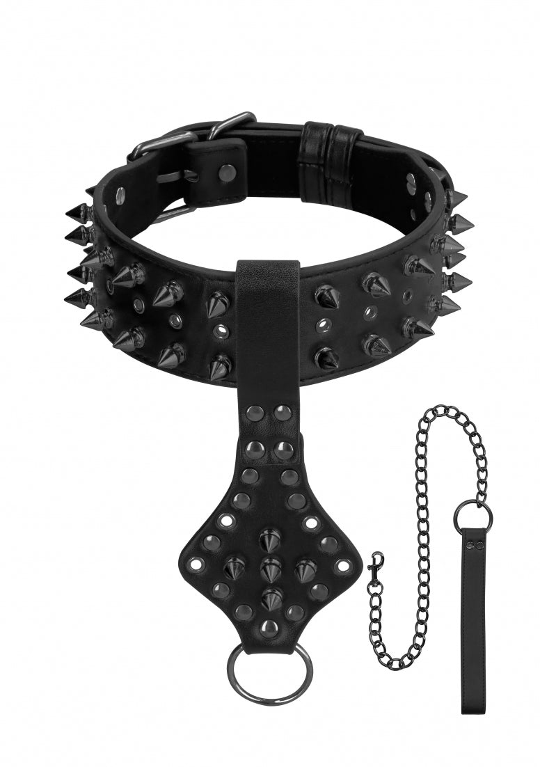 Auw! Schedels en Beenderen - Halsketting met Spikes en Leiband - Blac