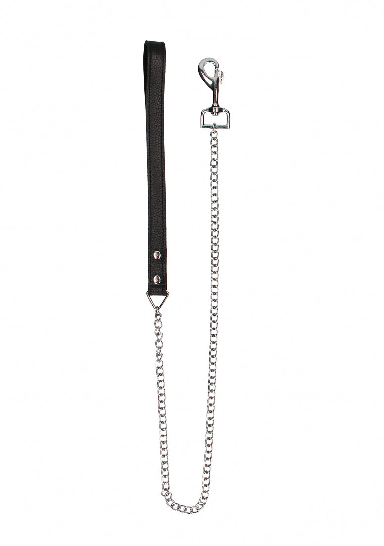 Leather Handle Chain Lead - Black