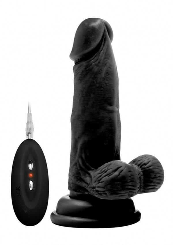 Vibrerende Realistische Lul - 6" - Met Scrotum - Zwart