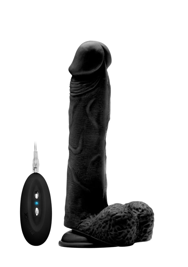 Vibrerende Realistische Lul - 9" - Met Scrotum - Zwart