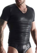 Wetlook V-hals t-shirt voor heren - Zwart