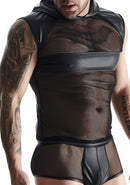Wetlook & mesh Heren mouwloos - Zwart