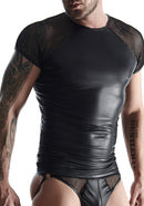 Wetlook & mesh Heren t-shirt met raglan mouw - Zwart