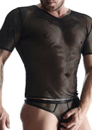 Mesh Heren t-shirt met v-hals - Zwart