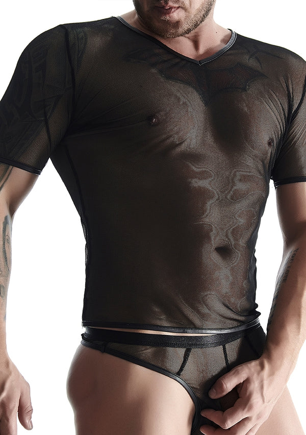 Mesh Heren t-shirt met v-hals - Zwart