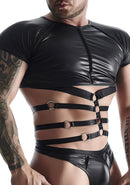 Wetlook Heren t-shirt met riempjes - Zwart