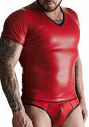 Wetlook V-hals t-shirt voor heren - Rood