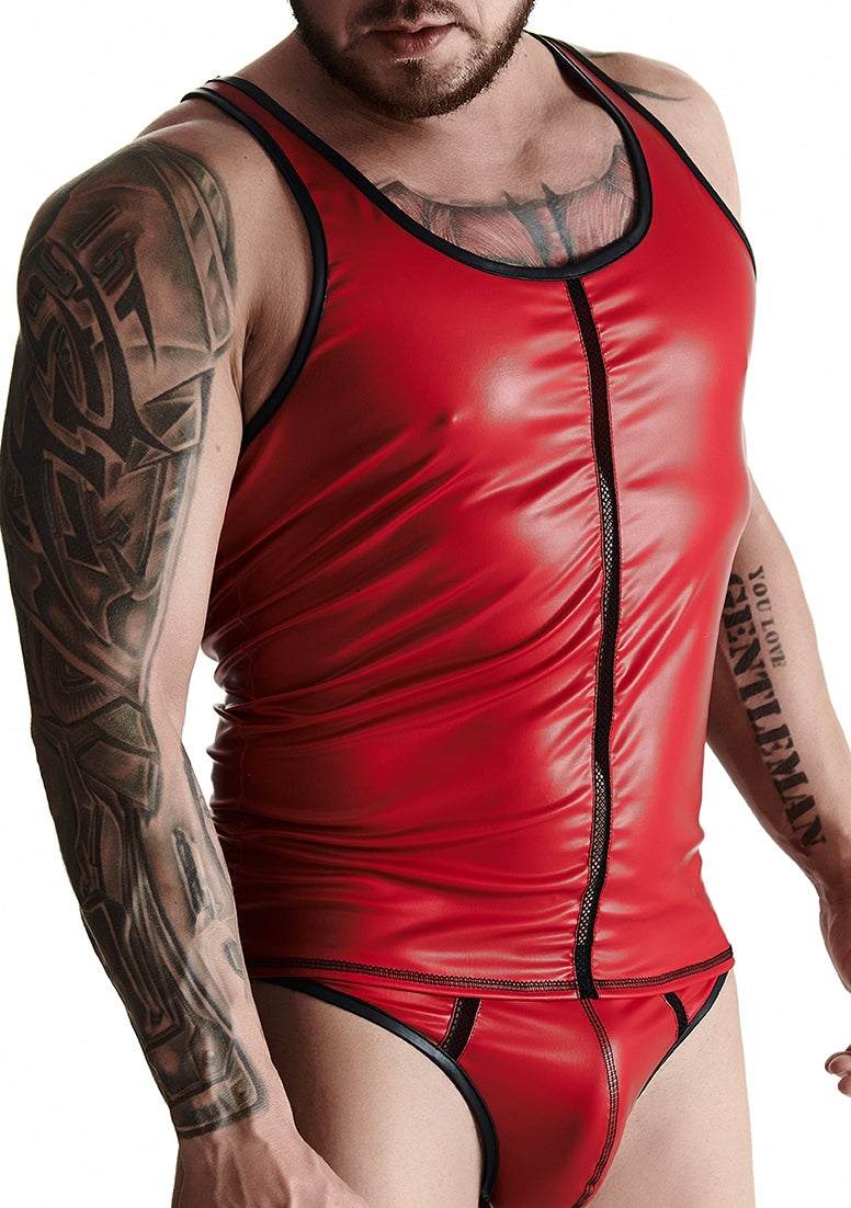 Wetlook mouwloos t-shirt voor heren - Rood