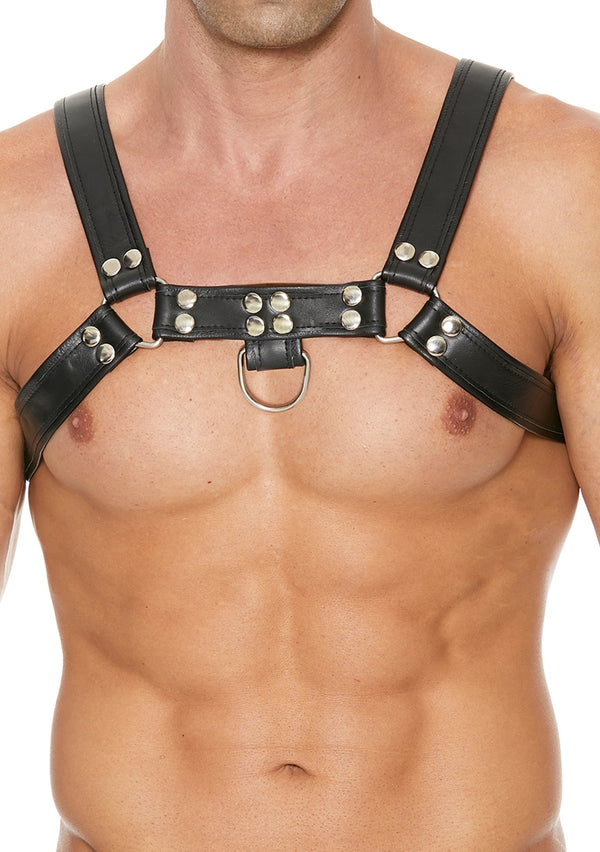 Chest Bulldog Harness - Premium Leather - Black/Black - S/M - S/M