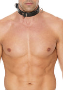 Deluxe Bondage Collar - Premium Leather - Black/Black - One Size