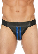 Striped Front With Zip Jock - Leather - Black/Blue - L/XL - L/XL