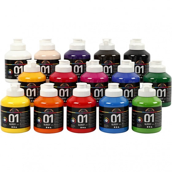 Acyrlverf Glossy Kleur Semi-transparant, 15x500ml