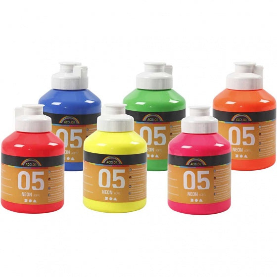 acrylverf neon 6 stuks 500 ml multicolor