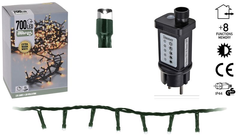 Micro Cluster 700 LED - 14m - met timer en dimmer - extra warm wit