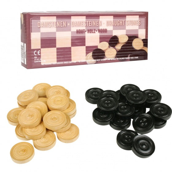 damschijven 3,5 cm hout lichtbruin/zwart 40 stuks