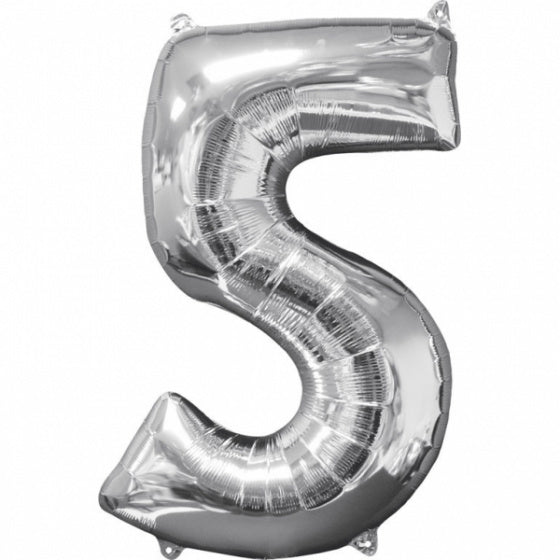 cijferballon 5 folie 45 x 66 zilver