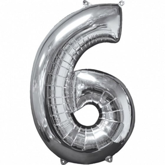 cijferballon 6 folie 45 x 66 zilver