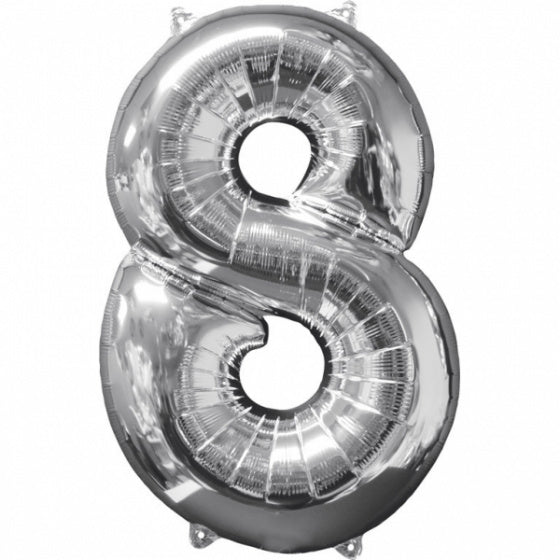 cijferballon 8 folie 45 x 66 zilver