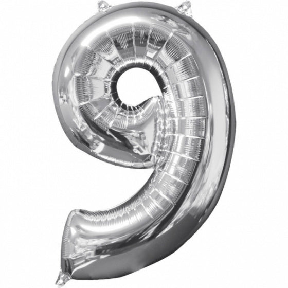 cijferballon 9 folie 45 x 66 zilver