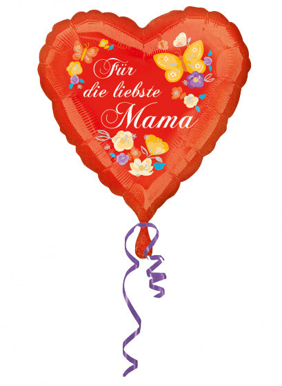 folieballon Für die liebste Mama 43 x 43 cm rood